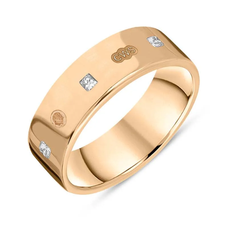 18ct Rose Gold 0.36ct Diamond King's Coronation Hallmark Princess Cut 6mm Ring sold by C.W. Sellors