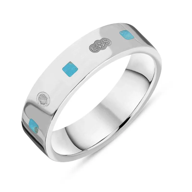 18ct White Gold Turquoise King's Coronation Hallmark Princess Cut 5mm Ring sold by C.W. Sellors