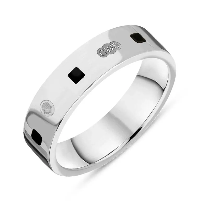 18ct White Gold Whitby Jet King's Coronation Hallmark Princess Cut 5mm Ring sold by C.W. Sellors