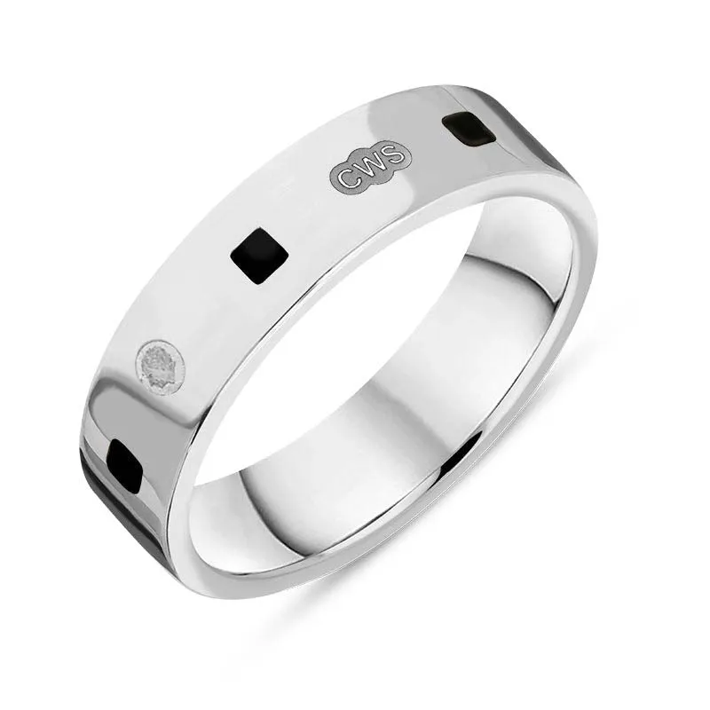 18ct White Gold Whitby Jet King's Coronation Hallmark Princess Cut 5mm Ring sold by C.W. Sellors
