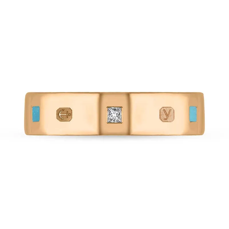18ct Rose Gold 0.12ct Diamond Turquoise King's Coronation Hallmark Princess Cut 5mm Ring sold by C.W. Sellors product image thumbnail 2