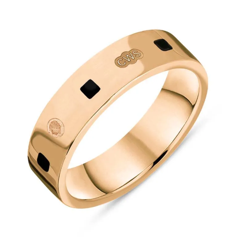 18ct Rose Gold Whitby Jet King's Coronation Hallmark Princess Cut 5mm Ring sold by C.W. Sellors