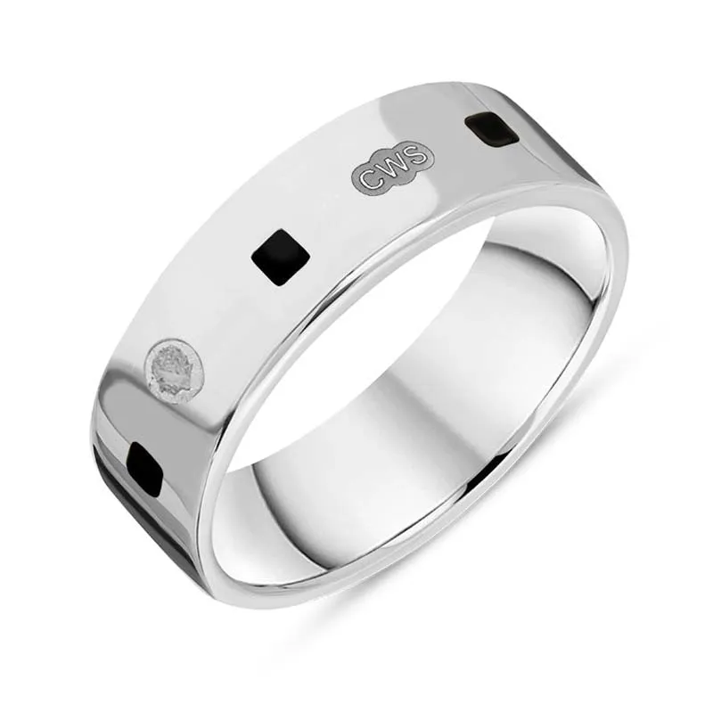 Sterling Silver Whitby Jet King's Coronation Hallmark Princess Cut 6mm Ring sold by C.W. Sellors