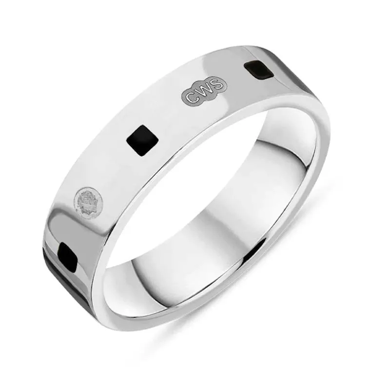 Sterling Silver Whitby Jet King's Coronation Hallmark Princess Cut 5mm Ring sold by C.W. Sellors