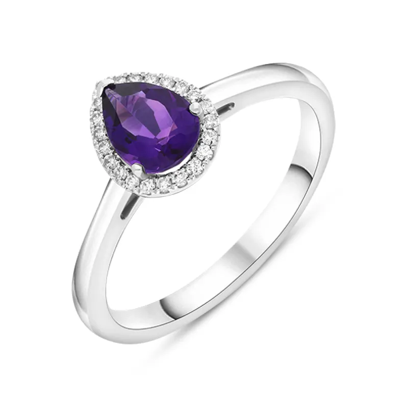 Tivon 18ct White Gold Amethyst Diamond Marquise Cut Ring sold by C.W. Sellors