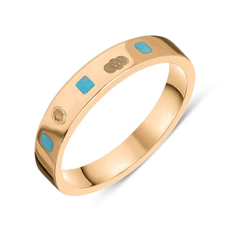 9ct Rose Gold Turquoise King's Coronation Hallmark Princess Cut 4mm Ring sold by C.W. Sellors