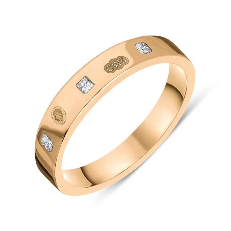 9ct Rose Gold 0.18ct Diamond King's Coronation Hallmark Princess Cut 4mm Ring sold by C.W. Sellors