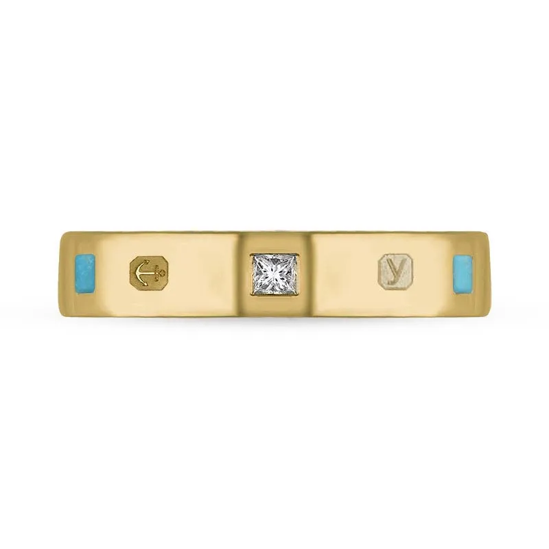 9ct Yellow Gold 0.09ct Diamond Turquoise King's Coronation Hallmark Princess Cut 4mm Ring sold by C.W. Sellors product image thumbnail 3