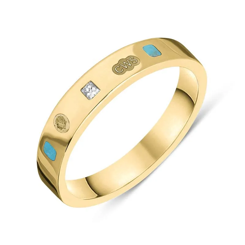 9ct Yellow Gold 0.09ct Diamond Turquoise King's Coronation Hallmark Princess Cut 4mm Ring sold by C.W. Sellors