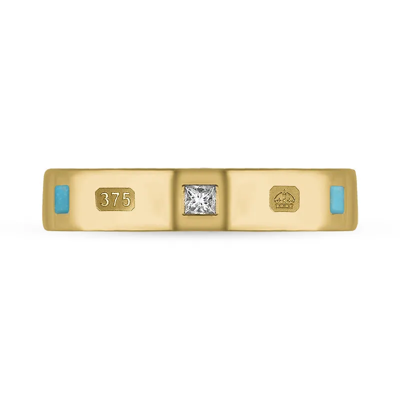 9ct Yellow Gold 0.09ct Diamond Turquoise King's Coronation Hallmark Princess Cut 4mm Ring sold by C.W. Sellors product image thumbnail 2