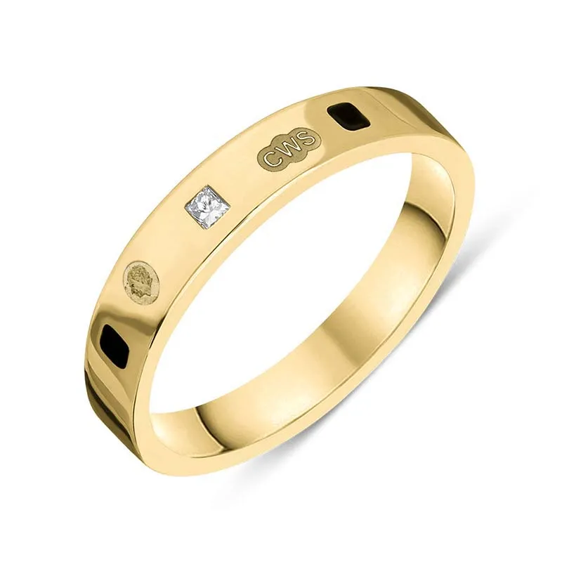 9ct Yellow Gold 0.09ct Diamond Whitby Jet King's Coronation Hallmark Princess Cut 4mm Ring sold by C.W. Sellors