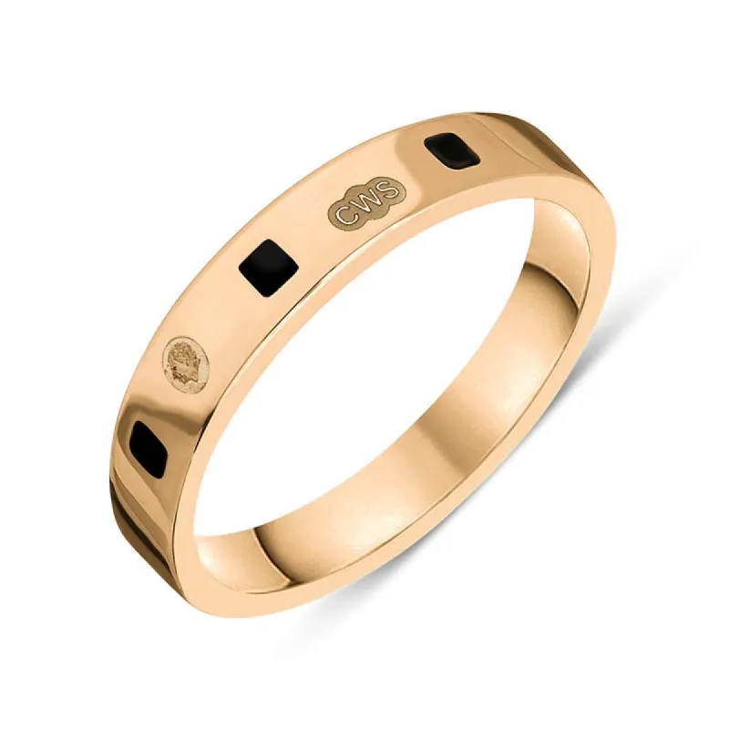 9ct Rose Gold Whitby Jet King's Coronation Hallmark Princess Cut 4mm Ring sold by C.W. Sellors