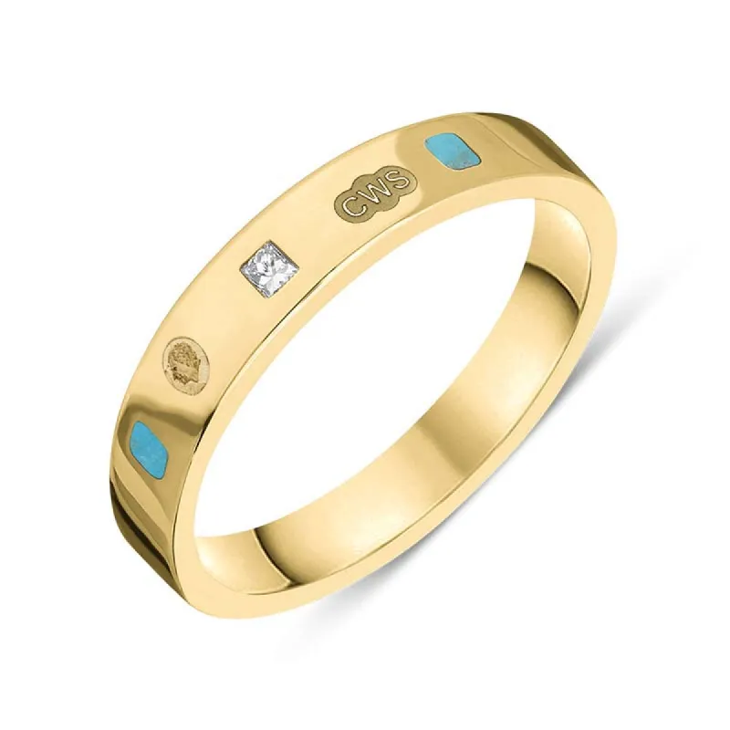 18ct Yellow Gold 0.09ct Diamond Turquoise King's Coronation Hallmark Princess Cut 4mm Ring sold by C.W. Sellors