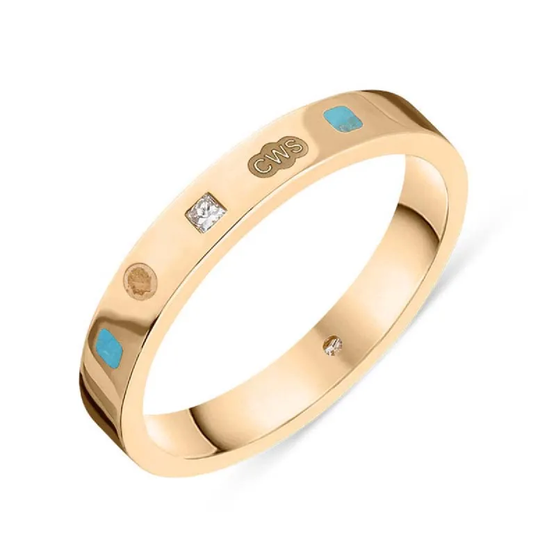 9ct Rose Gold 0.05ct Diamond Turquoise King's Coronation Hallmark Princess Cut 3mm Ring sold by C.W. Sellors