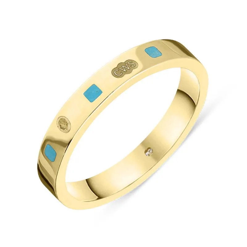 18ct Yellow Gold Turquoise King's Coronation Hallmark Princess Cut 3mm Ring sold by C.W. Sellors