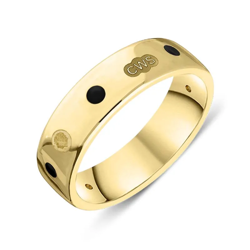 18ct Yellow Gold Whitby Jet King's Coronation Hallmark 6mm Ring sold by C.W. Sellors