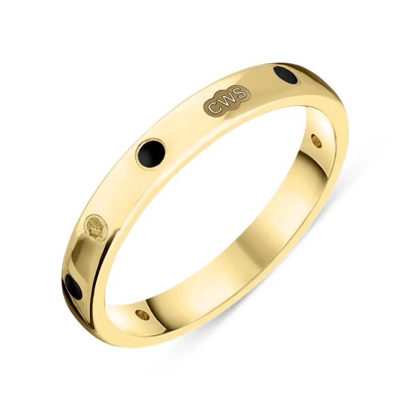 18ct Yellow Gold Whitby Jet King's Coronation Hallmark 3mm Ring sold by C.W. Sellors