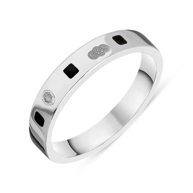 18ct White Gold Whitby Jet King's Coronation Hallmark Princess Cut 4mm Ring sold by C.W. Sellors