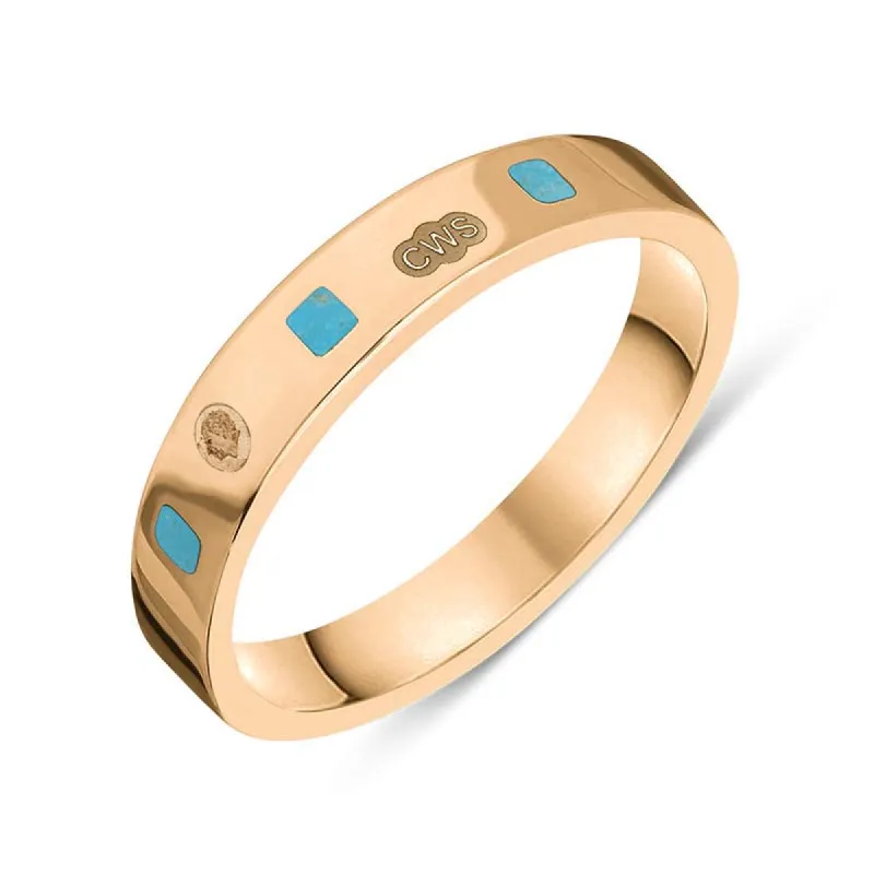 18ct Rose Gold Turquoise King's Coronation Hallmark Princess Cut 4mm Ring sold by C.W. Sellors