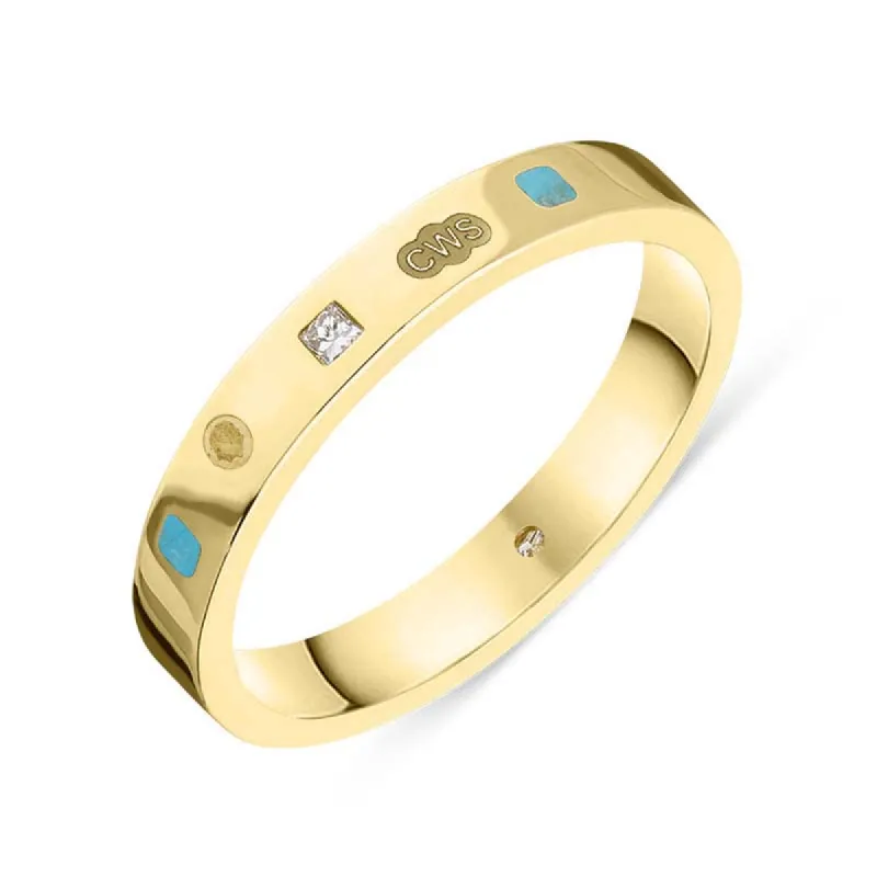 9ct Yellow Gold 0.05ct Diamond Turquoise King's Coronation Hallmark Princess Cut 3mm Ring sold by C.W. Sellors