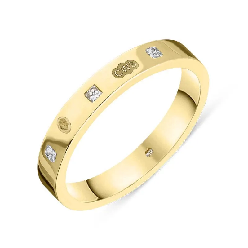 9ct Yellow Gold 0.09ct Diamond King's Coronation Hallmark Princess Cut 3mm Ring sold by C.W. Sellors