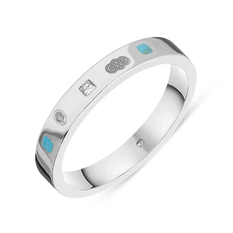 9ct White Gold 0.05ct Diamond Turquoise King's Coronation Hallmark Princess Cut 3mm Ring sold by C.W. Sellors
