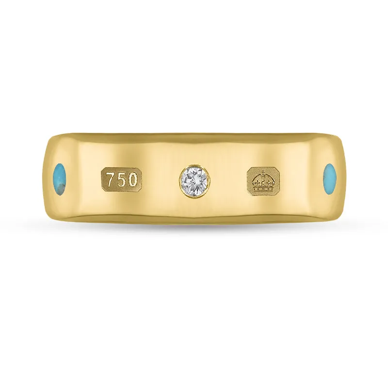 9ct Yellow Gold 0.09ct Diamond Turquoise King's Coronation Hallmark 6mm Ring sold by C.W. Sellors product image thumbnail 2