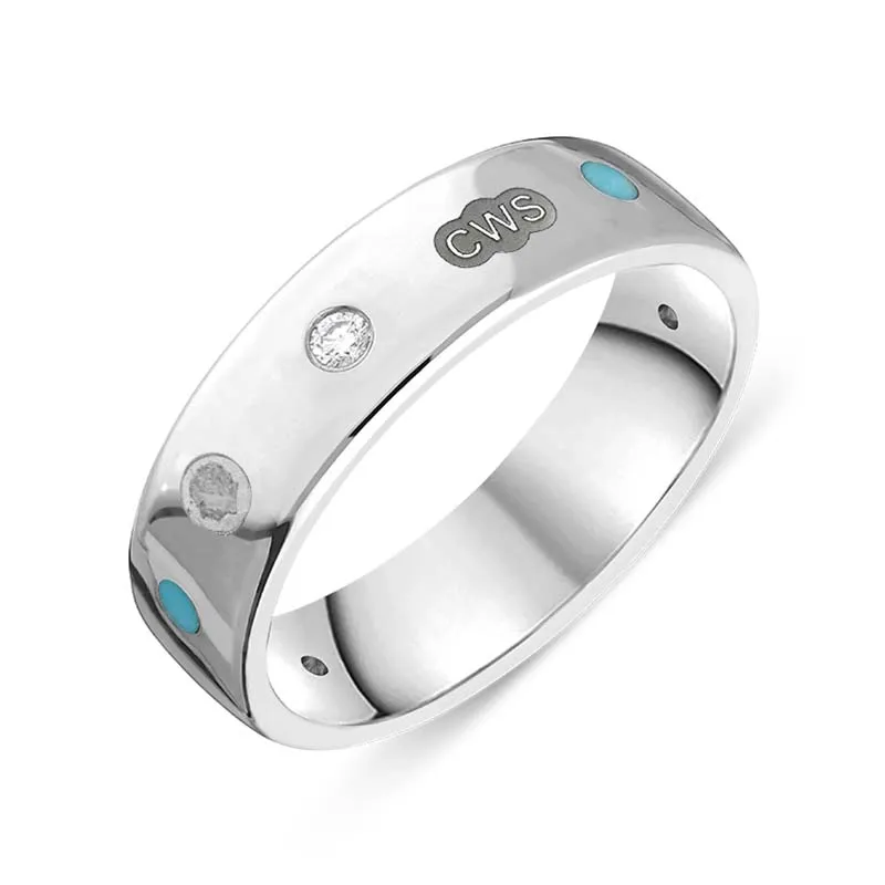9ct White Gold 0.09ct Diamond Turquoise King's Coronation Hallmark 6mm Ring sold by C.W. Sellors