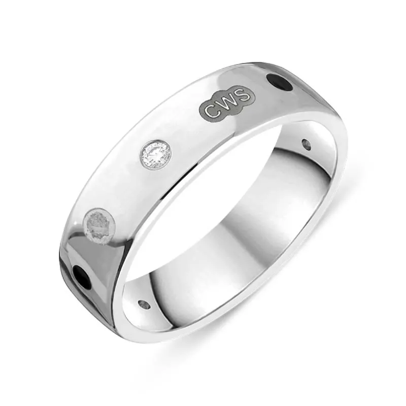 9ct White Gold 0.09ct Diamond Whitby Jet King's Coronation Hallmark 6mm Ring sold by C.W. Sellors