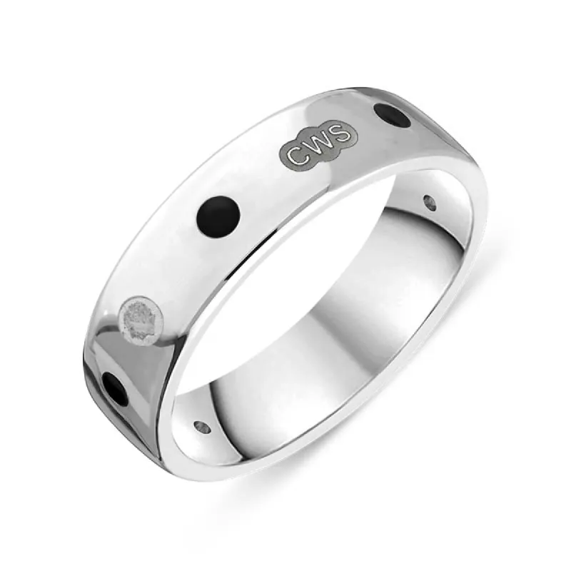 9ct White Gold Whitby Jet King's Coronation Hallmark 6mm Ring sold by C.W. Sellors