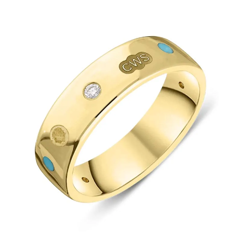 18ct Yellow Gold 0.09ct Diamond Turquoise King's Coronation Hallmark 6mm Ring sold by C.W. Sellors