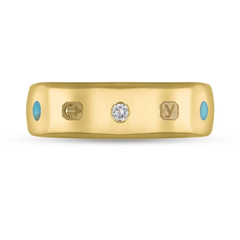 18ct Yellow Gold 0.09ct Diamond Turquoise King's Coronation Hallmark 6mm Ring sold by C.W. Sellors product image thumbnail 2
