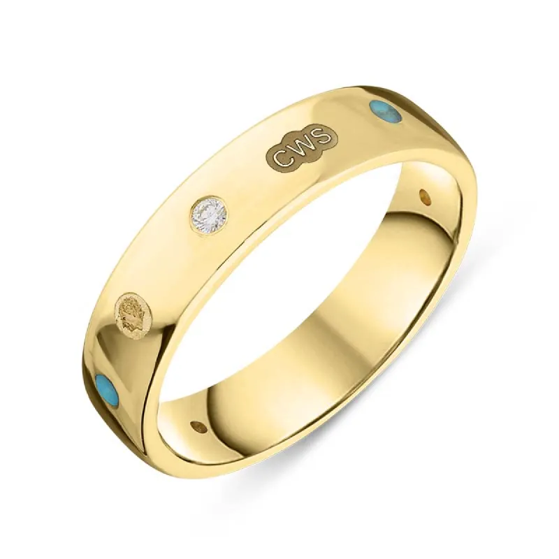 9ct Yellow Gold 0.08ct Diamond Turquoise King's Coronation Hallmark 5mm Ring sold by C.W. Sellors