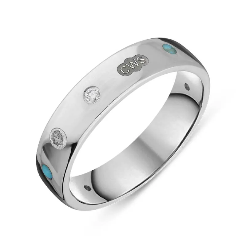 9ct White Gold 0.08ct Diamond Turquoise King's Coronation Hallmark 5mm Ring sold by C.W. Sellors