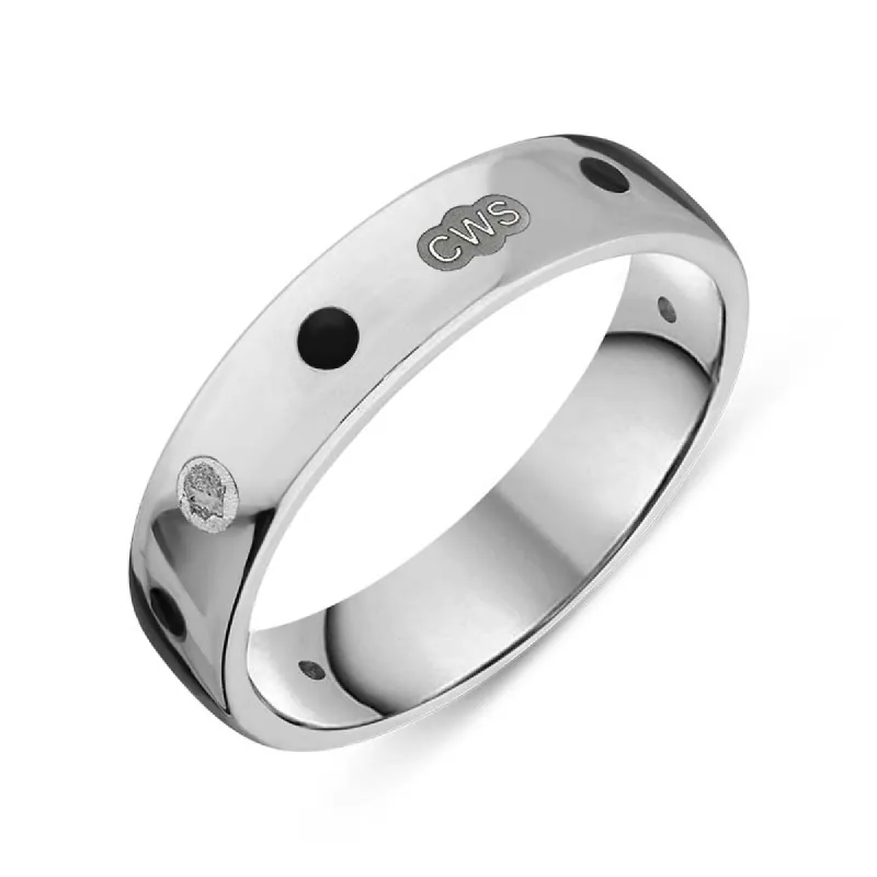 9ct White Gold Whitby Jet King's Coronation Hallmark 5mm Ring sold by C.W. Sellors
