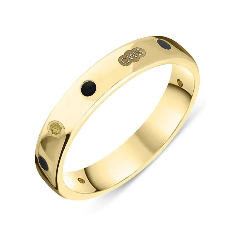 9ct Yellow Gold Whitby Jet King's Coronation Hallmark 4mm Ring sold by C.W. Sellors