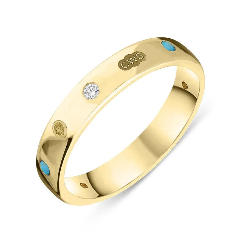 18ct Yellow Gold 0.08ct Diamond Turquoise King's Coronation Hallmark 4mm Ring sold by C.W. Sellors