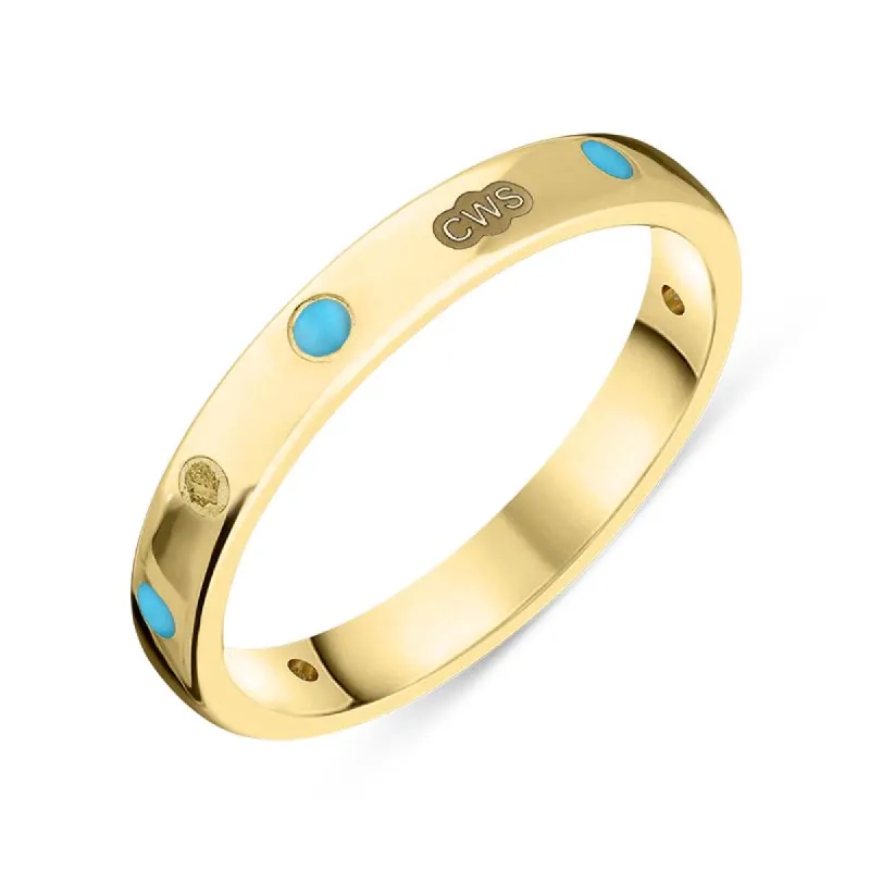9ct Yellow Gold Turquoise King's Coronation Hallmark 3mm Ring sold by C.W. Sellors