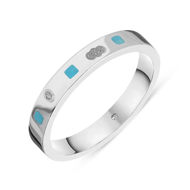 18ct White Gold Turquoise King's Coronation Hallmark Princess Cut 3mm Ring sold by C.W. Sellors