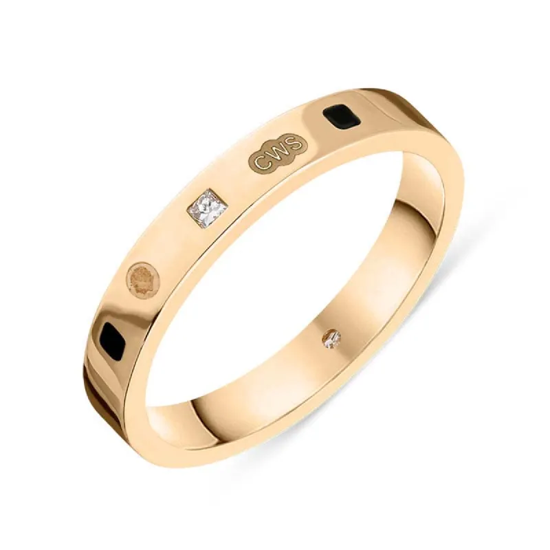 18ct Rose Gold 0.05ct Diamond Whitby Jet King's Coronation Hallmark Princess Cut 3mm Ring sold by C.W. Sellors