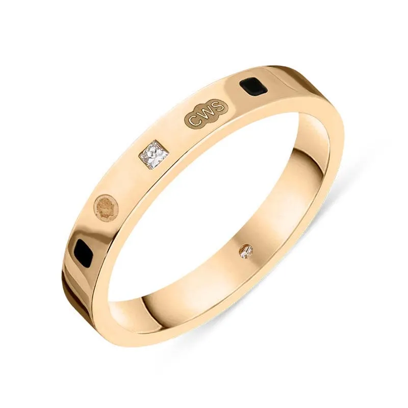 18ct Rose Gold 0.05ct Diamond Whitby Jet King's Coronation Hallmark Princess Cut 3mm Ring sold by C.W. Sellors