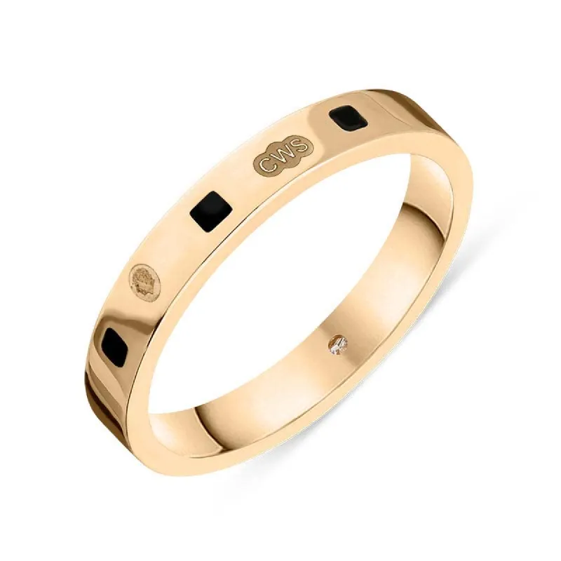 18ct Rose Gold Whitby Jet King's Coronation Hallmark Princess Cut 3mm Ring sold by C.W. Sellors