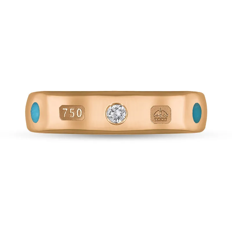 18ct Rose Gold 0.08ct Diamond Turquoise King's Coronation Hallmark 5mm Ring sold by C.W. Sellors product image thumbnail 2