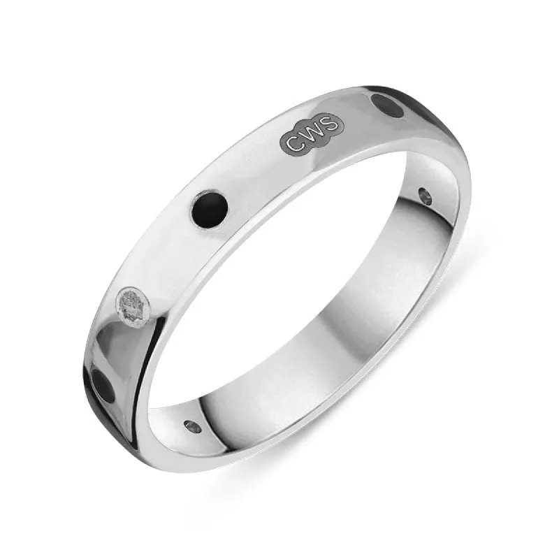 18ct White Gold Whitby Jet King's Coronation Hallmark 4mm Ring sold by C.W. Sellors