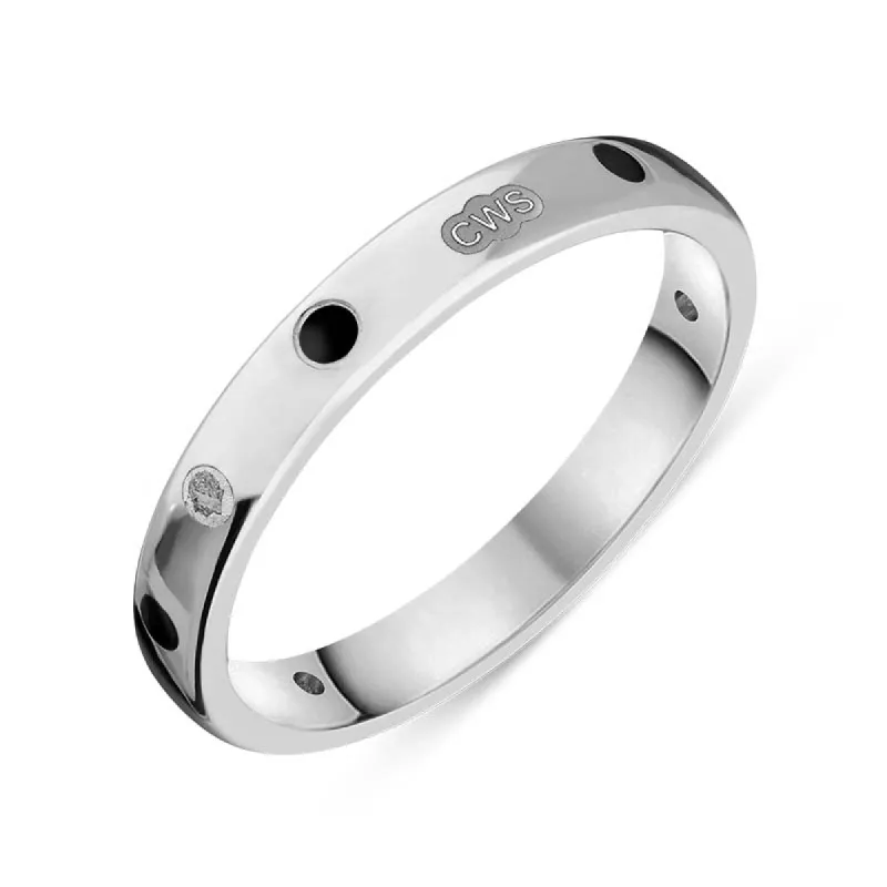 18ct White Gold Whitby Jet King's Coronation Hallmark 3mm Ring sold by C.W. Sellors