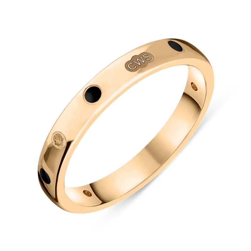 18ct Rose Gold Whitby Jet King's Coronation Hallmark 3mm Ring sold by C.W. Sellors