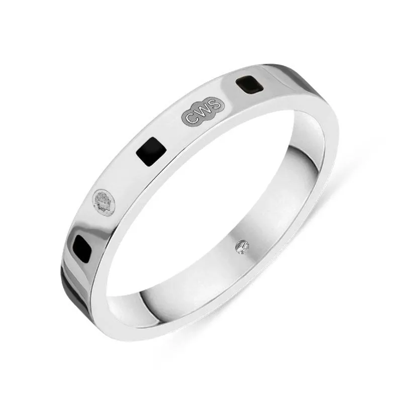 Sterling Silver Whitby Jet King's Coronation Hallmark Princess Cut 3mm Ring sold by C.W. Sellors