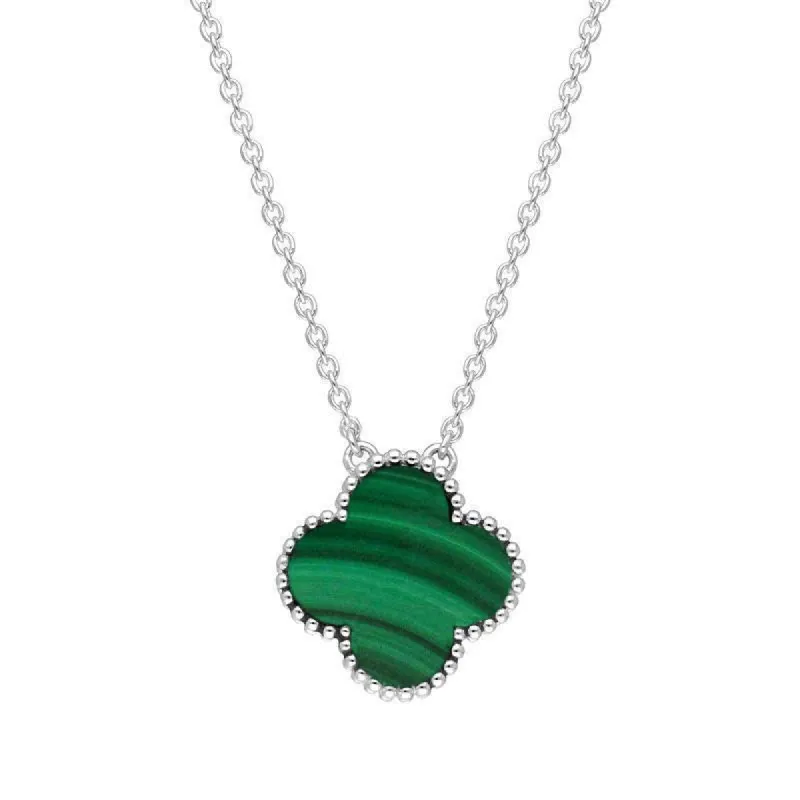 Sterling Silver Malachite Bloom Large Four Leaf Clover Ball Edge Chain Necklet sold by C.W. Sellors