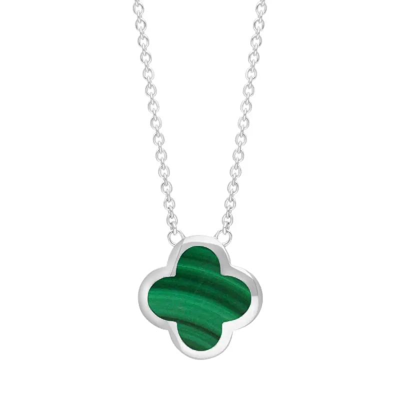 Sterling Silver Malachite Bloom Large Four Leaf Clover Polished Edge Pendant sold by C.W. Sellors