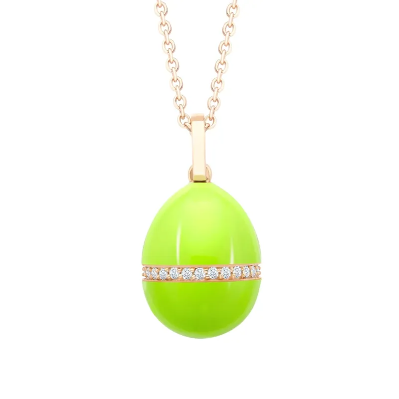 Faberge Essence 18ct Rose Gold Neon Yellow Egg Pendant with Diamond Belt sold by C.W. Sellors